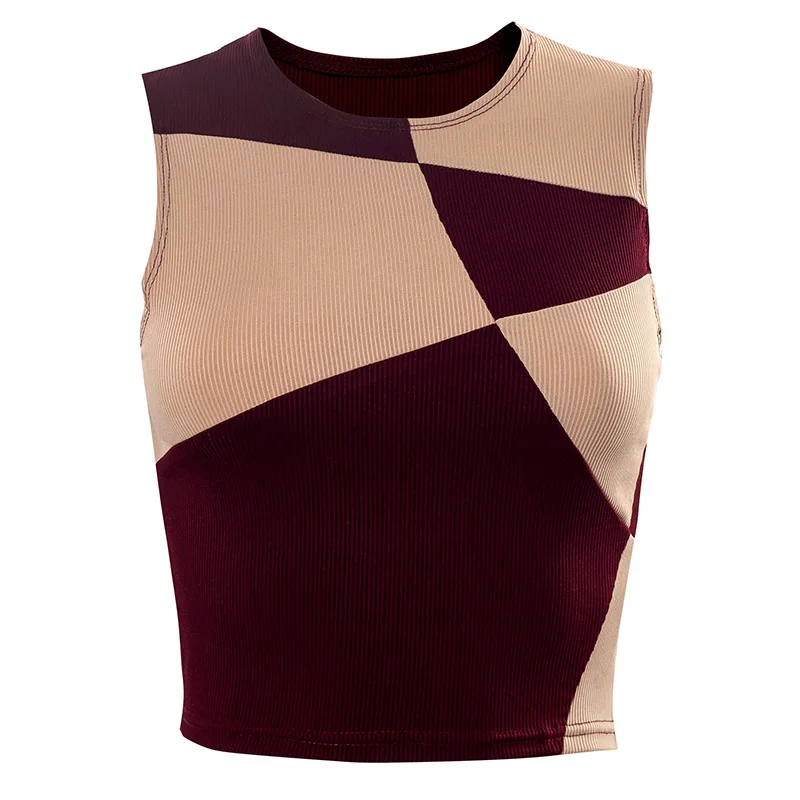 

Summer Y2K Brown Tops 2021 Patchwork Sleeveless Crop Top Women Off Shoulder Club Casual Shirts Sexy Tank Top Knit Fashion Camis