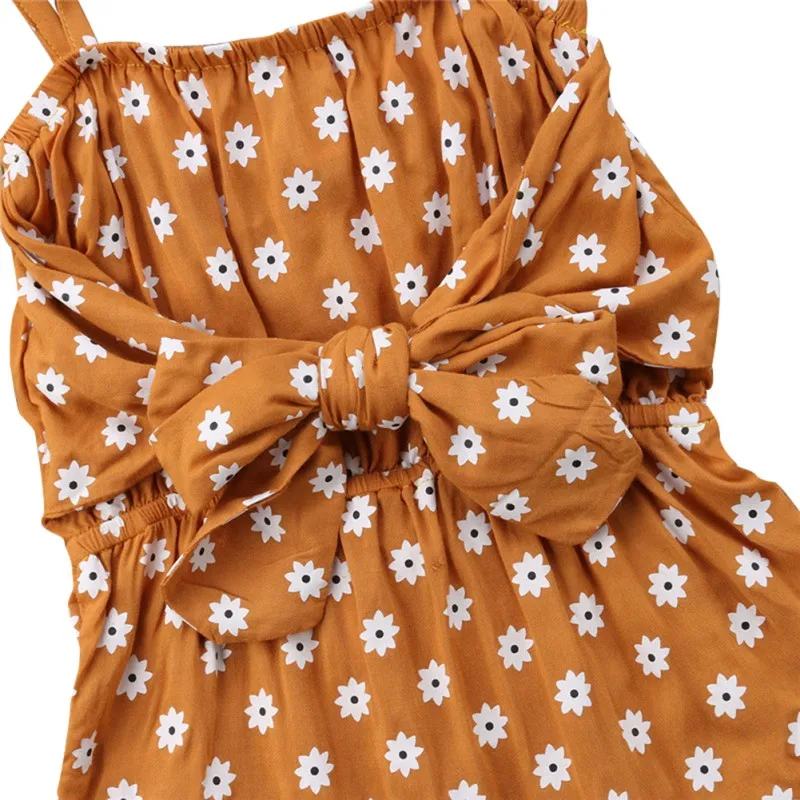 Летний хлопковый комбинезон с цветочным принтом для маленьких девочек на