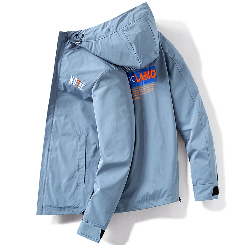 Ветровка мужская с капюшоном модный Бомбер надписью худи вышивкой сзади куртка