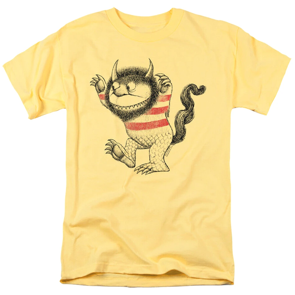 Where Wild Things Are t Shirt ретро мужская хлопковая желтая Новая модная футболка|Мужские