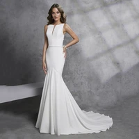 ueteey simple mermaid satin wedding dress v neck beading belt lace buttons back sweep train 2022 bride gowns plus size