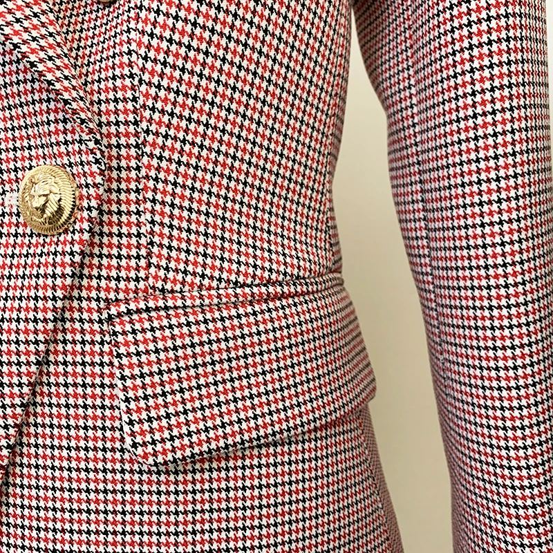 

Newest 2021 Designer Jacket Women's Classic Metal Buttons Double Breasted Slim Fitting Houndstooth Blazer