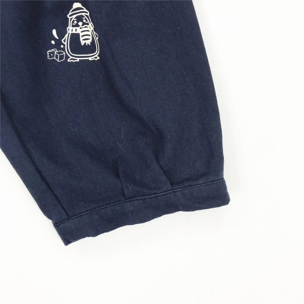 Повседневные Хлопковые женские брюки с принтом снеговика вышивкой эластичным