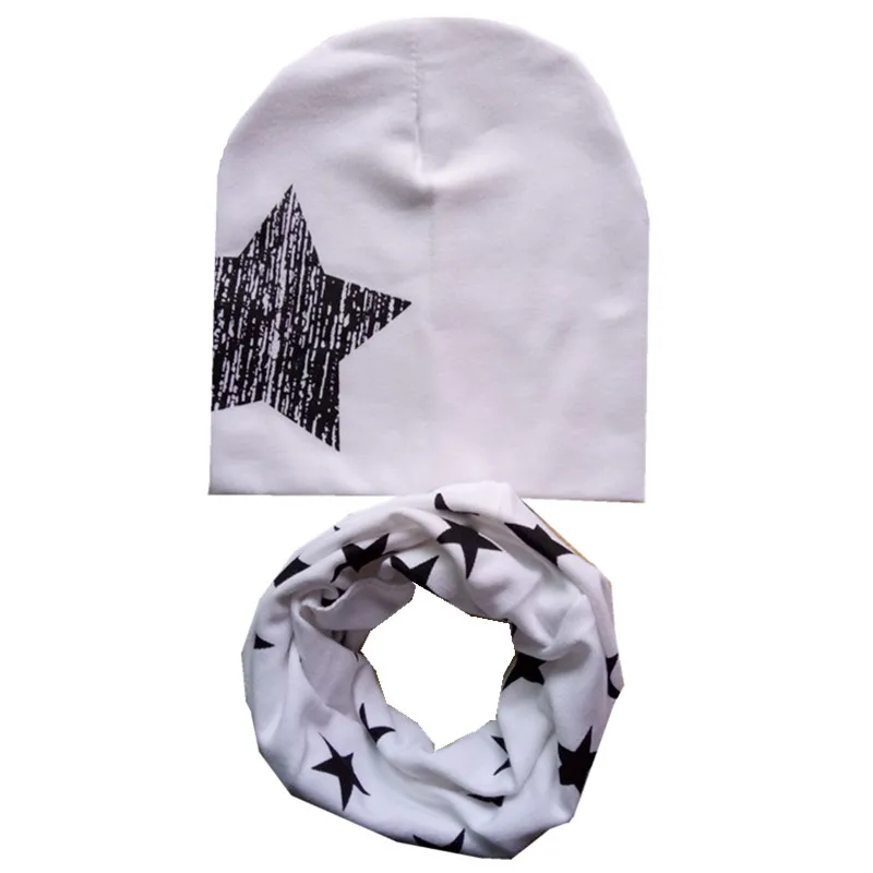 white big star set Новинка весны осень-зима девочек шляпа набор крючком Детская Шапки для девочек и мальчиков Кепки Детские шапочки Кепки s малышей Шапка Шарф Воротники - Цвет: white big star set