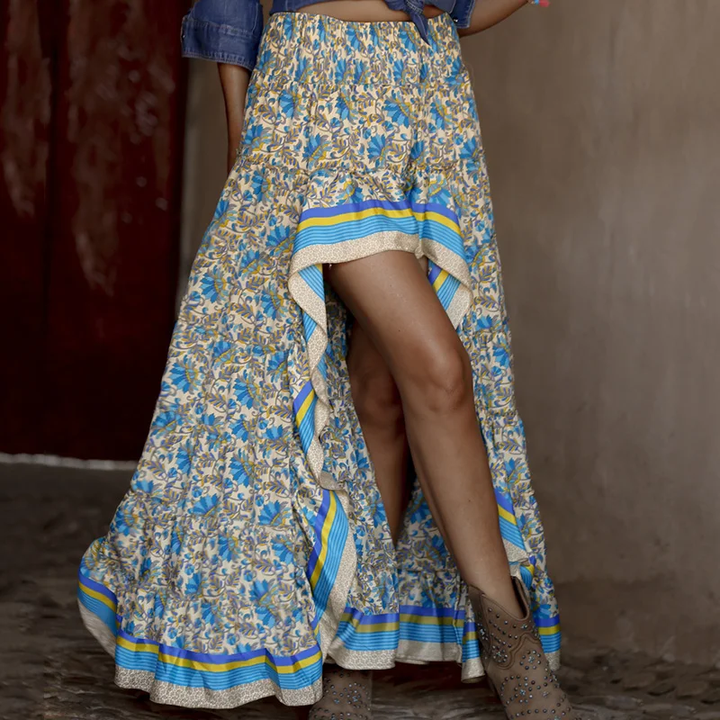 Модная женская Асимметричная длинная юбка SWQZVT с цветочным принтом летние