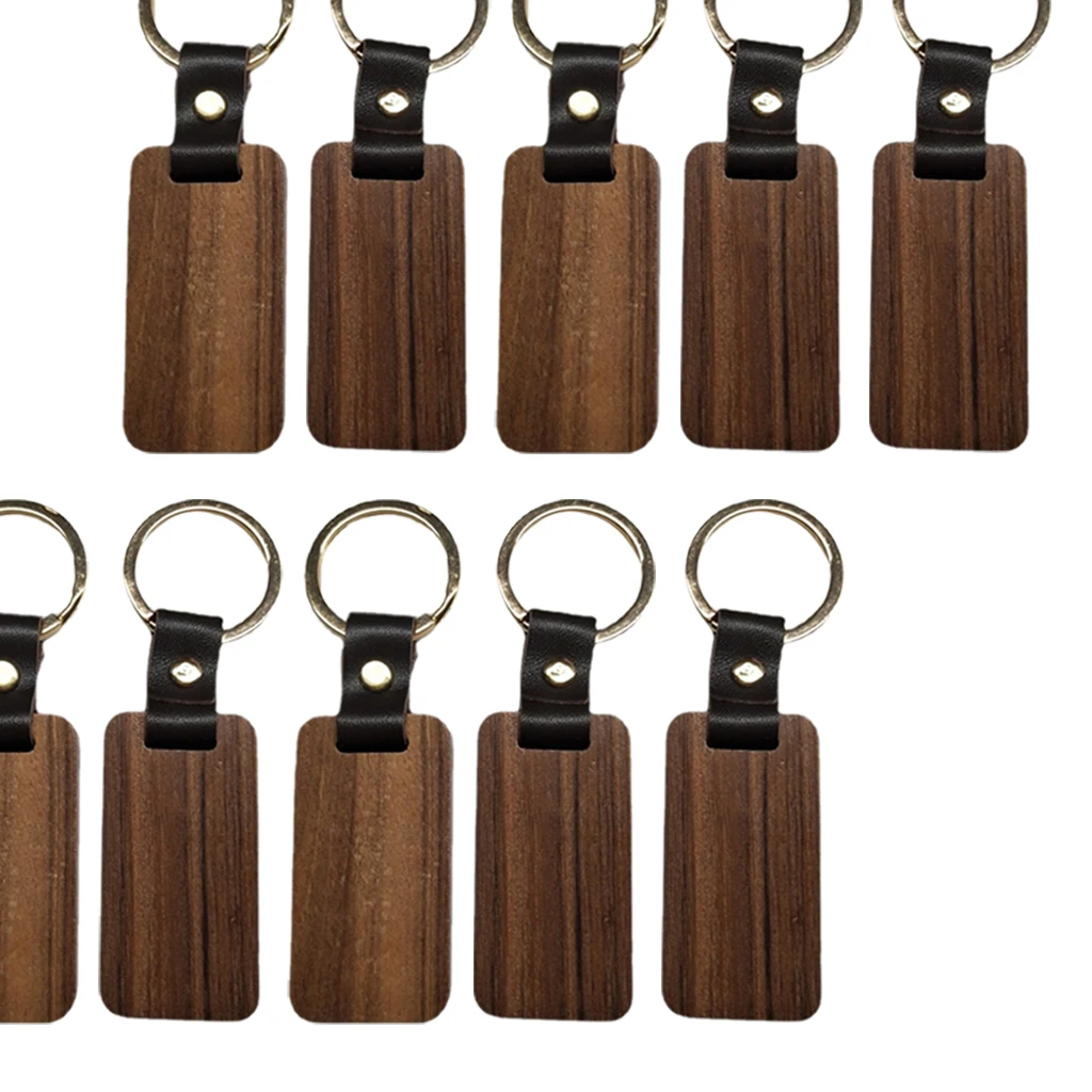 10pcs Wooden Keychain Rectangular Collectible Key Ring Car Bag Hanging Pendant Painting Crafts Cute for Women Men | Украшения и