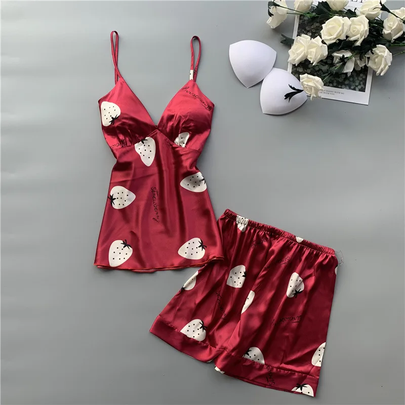 Лед Шелковая пижама женщина спагетти ремень шорты Twinset пижамы атлас с нагрудной