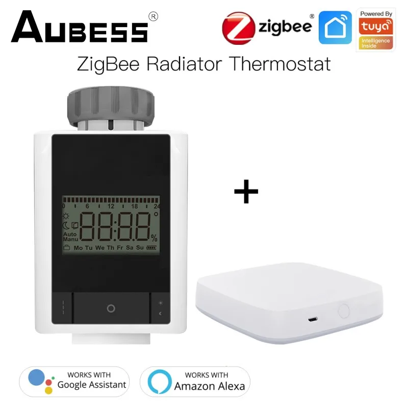 

Умный термостат Aubess Tuya ZigBee 3,0, Нагреватель TRV, термостатический клапан радиатора с голосовым управлением, работает с Alexa Google Home