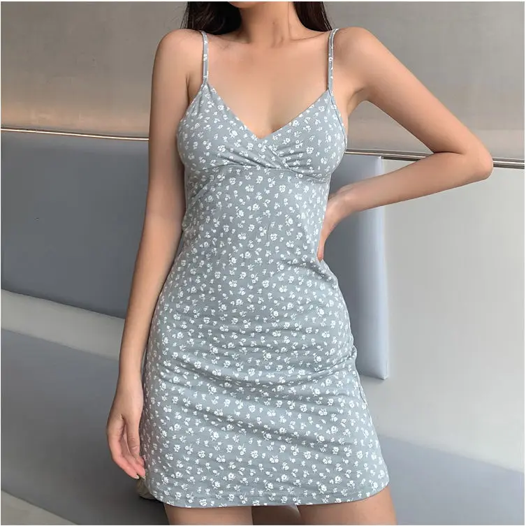 

EasyGarment Bodycon Women Cotton Blend Fitted V-neck Dress Slim Mini Dress