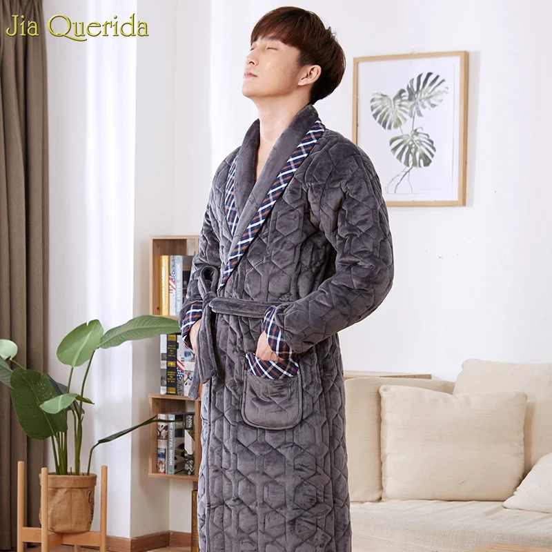 

Mens Robes Long Chinees Direct Luxury Male's Pajama Robe Fashion Embossing Pattern 3 Layer Thick Winter Mens Kimono Plus Size
