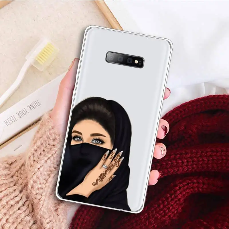 

Muslim Islamic Arab Hijab Face Girl Eyes Phone Case Transparent For Samsung Galaxy A 71 21s S note 8 9 10 plus 20 ultra