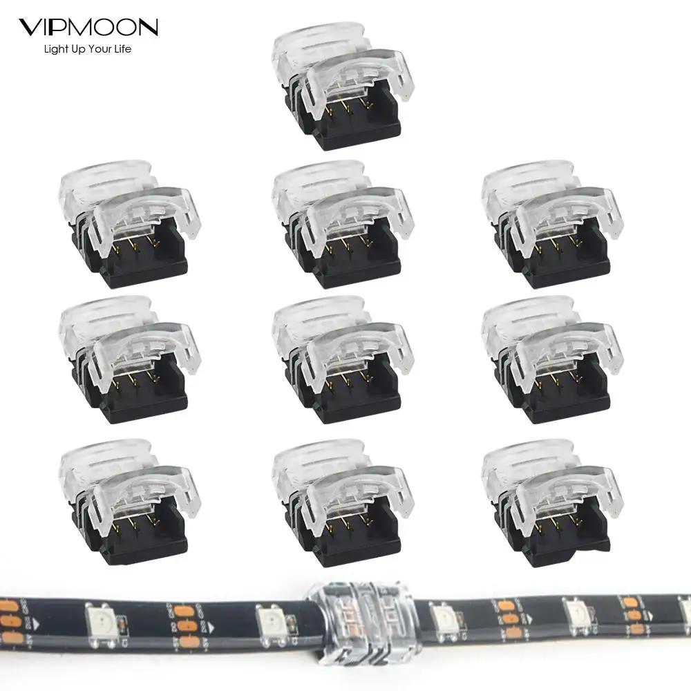 

5pcs Strip to Strip/Strip to Wire LED Connector 3Pin 10mm Wide Waterproof/Non-Waterproof PCB LED Adapter For 5050 3528 LED Strip