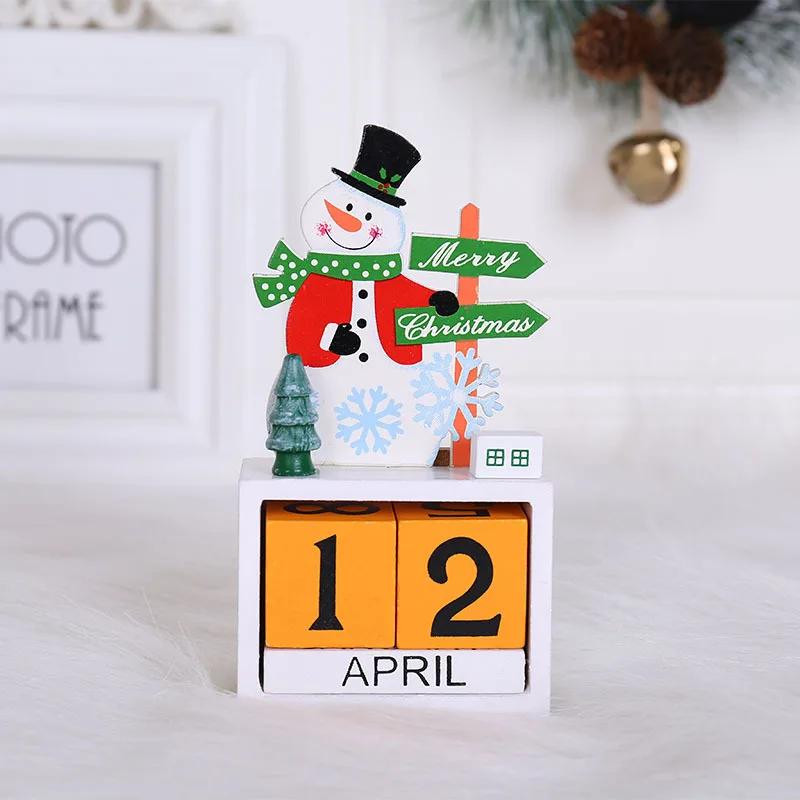Рождественский календарь Украшение Рабочего Стола Деревянный Санта-Клаус