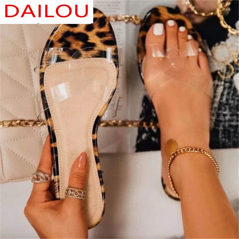 

2021 Summer Women Flat Sandals New Fashion Leopard Print Women Sandals Outdoor Beach Open Toe Slipper for Woman Zapatos Mujer