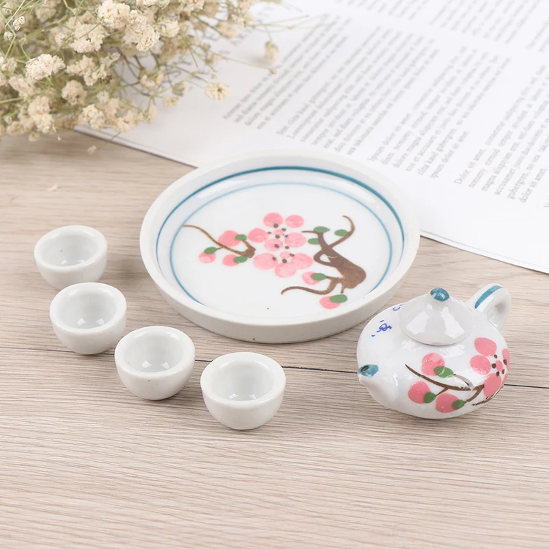 

New Arrival 1Set 1:12 Miniature Doll House Flower Patten Coffee Tea Cups Ceramic Tableware Dollhouse Kitchen Accessories