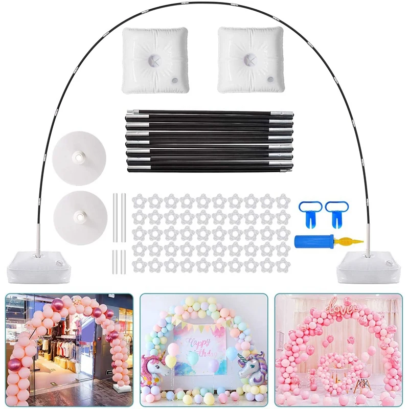 Kit de arco para globos de 9 pies de alto y 10 pies de ancho, soporte ajustable para globos con Base rellenable de agua, Clips para globos, 50 Uds.-0