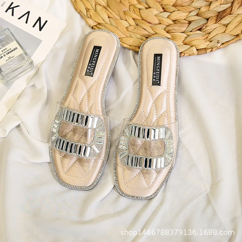 

Slippers Casual Flat Shoes Female Slipers Women Big Size Slides Low Jelly Flip Flops Luxury Rubber 2021 Summer Glitter Basic Fas