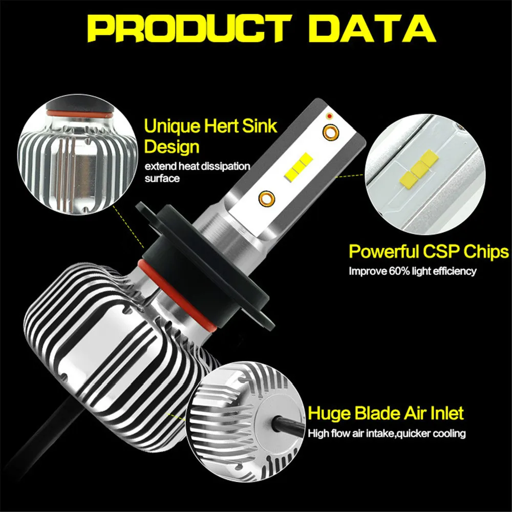 Universal CSP Car LED Headlight Bulbs H1 H4 Lemp H7 H11 9005/6 9012 Bult-in Smart Drive Chip 6000K 9-32V 18-25W Lights | Автомобили и