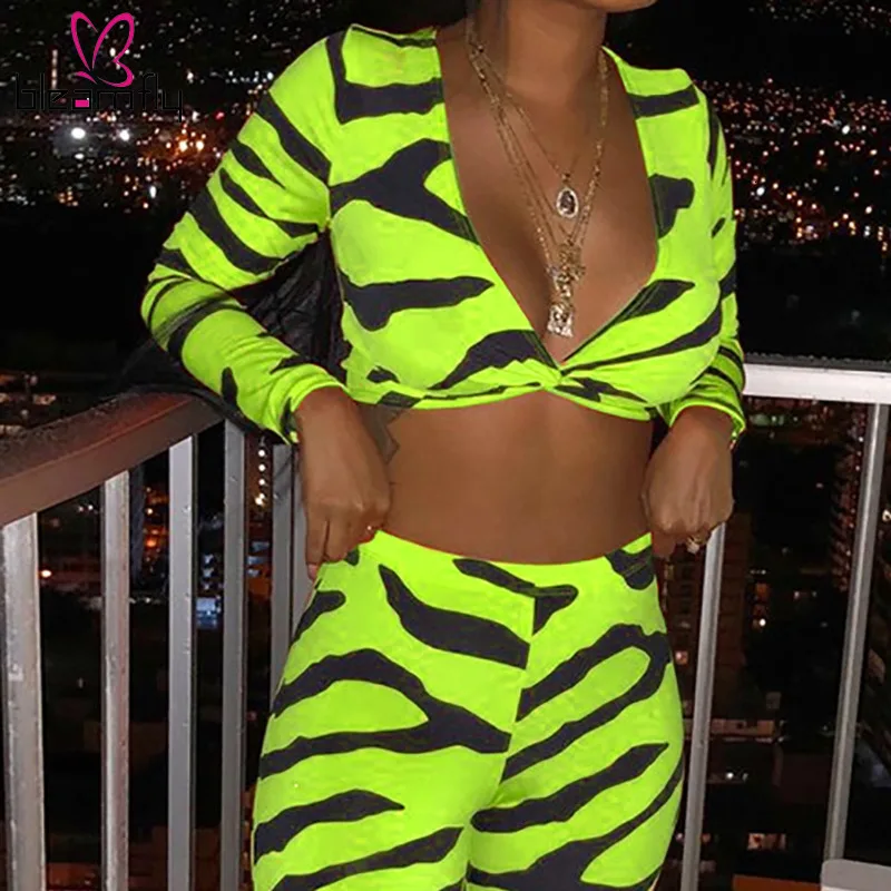 Сексуальные Женский комплект 2 шт. комплекты Клубные наряды с принтом зебры