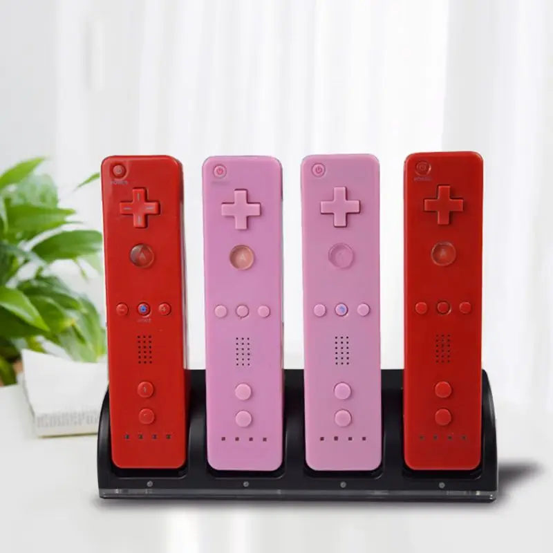 

4Port Smart Charger Charging Dock Station with Rechargeable Batteries USB Data Cable for WII Game Console