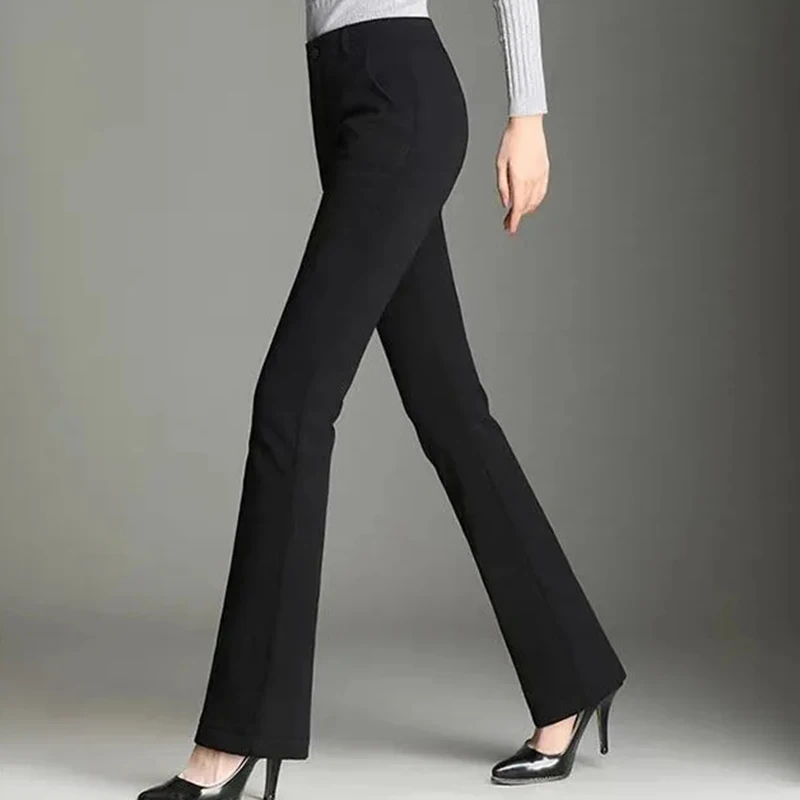 Женские эластичные брюки-клеш с высокой талией однотонные Весенние Брюки-клеш