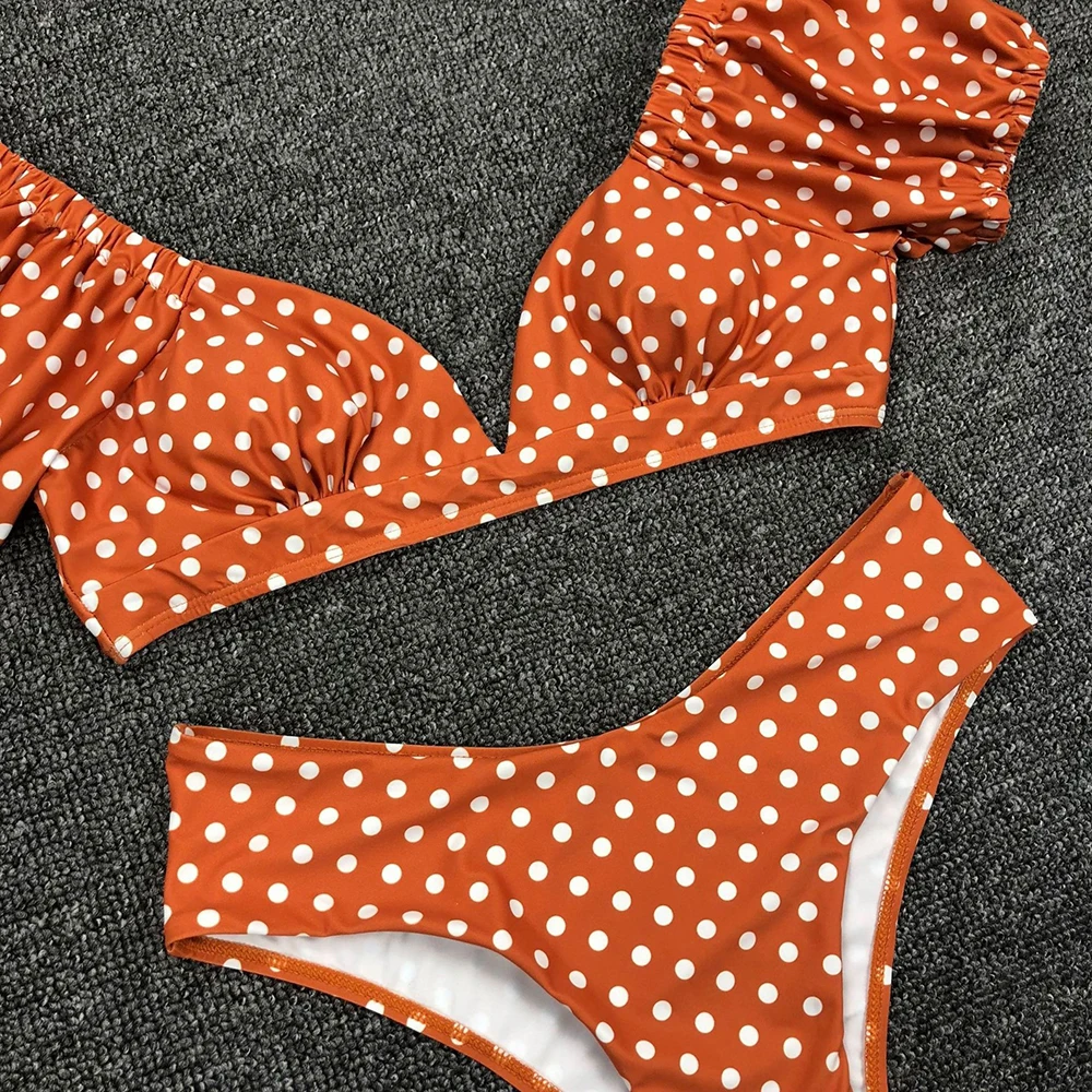 

ZTVitality Print Dot Bikini 2020 New Arrival Padded Short Sleeve Swimsuit Female Mid Waist Sexy Swimwear Women Brazilian Biquini