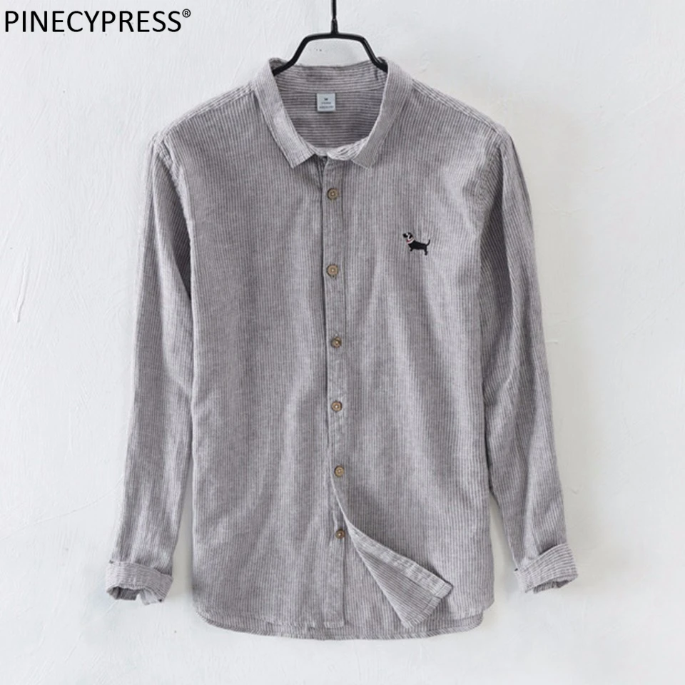 Мужская Повседневная рубашка 55% лён 45% хлопок дышащая Антистатическая синяя