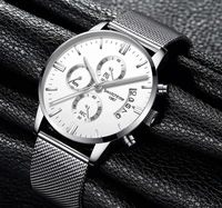 free shipping mens chronograph wristwatches leather strap waterproof luminous man quartz watch