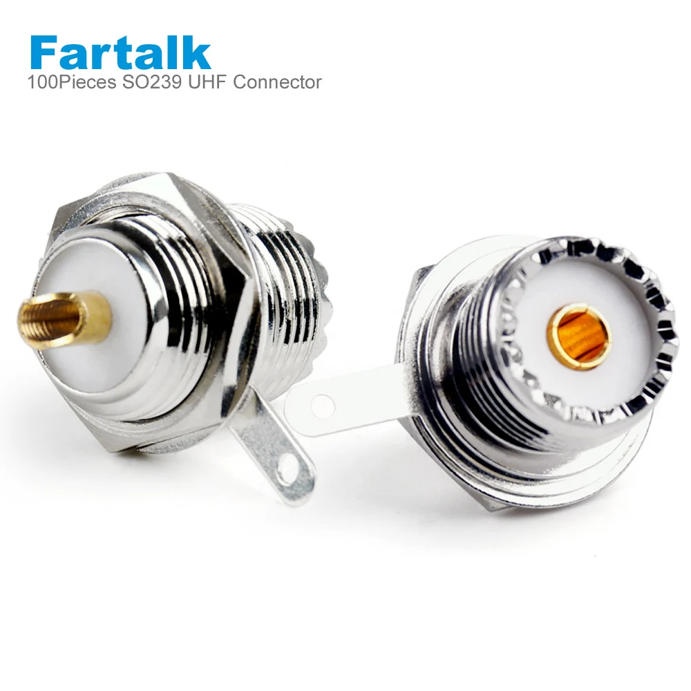 Conector hembra de cabeza de toro UHF SO239, soldadura para montaje en Panel Adaptador Coaxial RF, para HAM Raido, 100 piezas-0