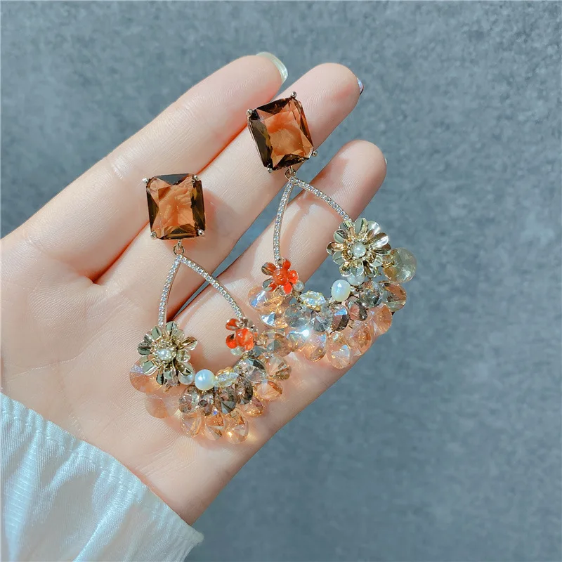 

Trendy Fashion S925 Silver Needle Hollow Crystal Flower Earrings Personality Retro Elegant Women High-quality Exquisite Gifts