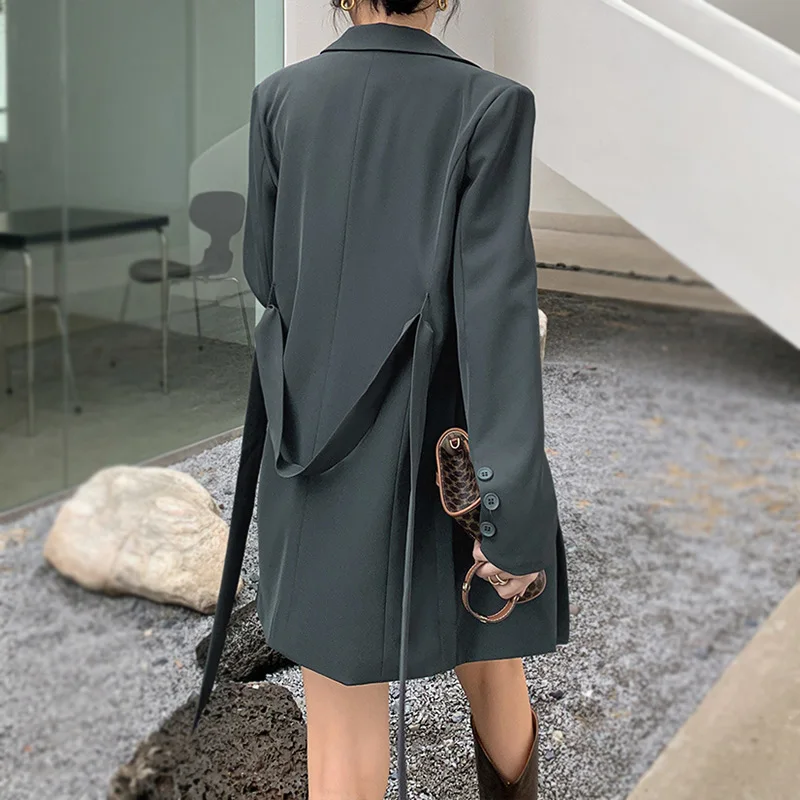 Новый дизайн весна осень Женский блейзер с поясом винтажный желтый большой