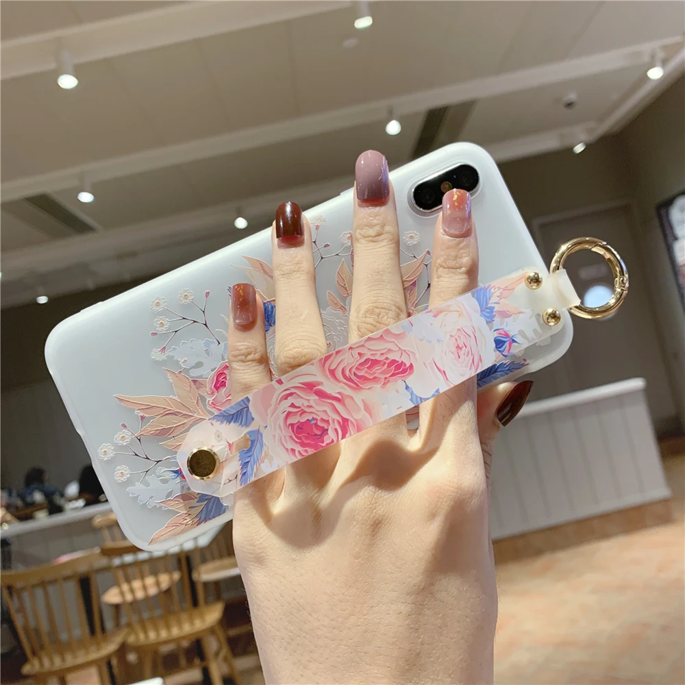 Для samsung A40 чехол ТПУ с цветочным узором ремешок чехол для телефона для samsung A10 A20 A30 A40S A50 A60 A80 A90 A70 M10 M20 M30 держатель крышки
