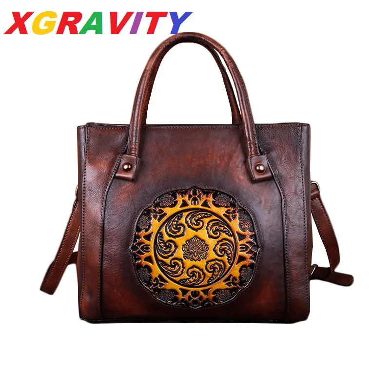 

Women Luxury Branded Flower Design Cowhide Genuine Leather Handbags Cross Bogy Big Bags Feamale Retro Ethnic Handbags Tote Bags