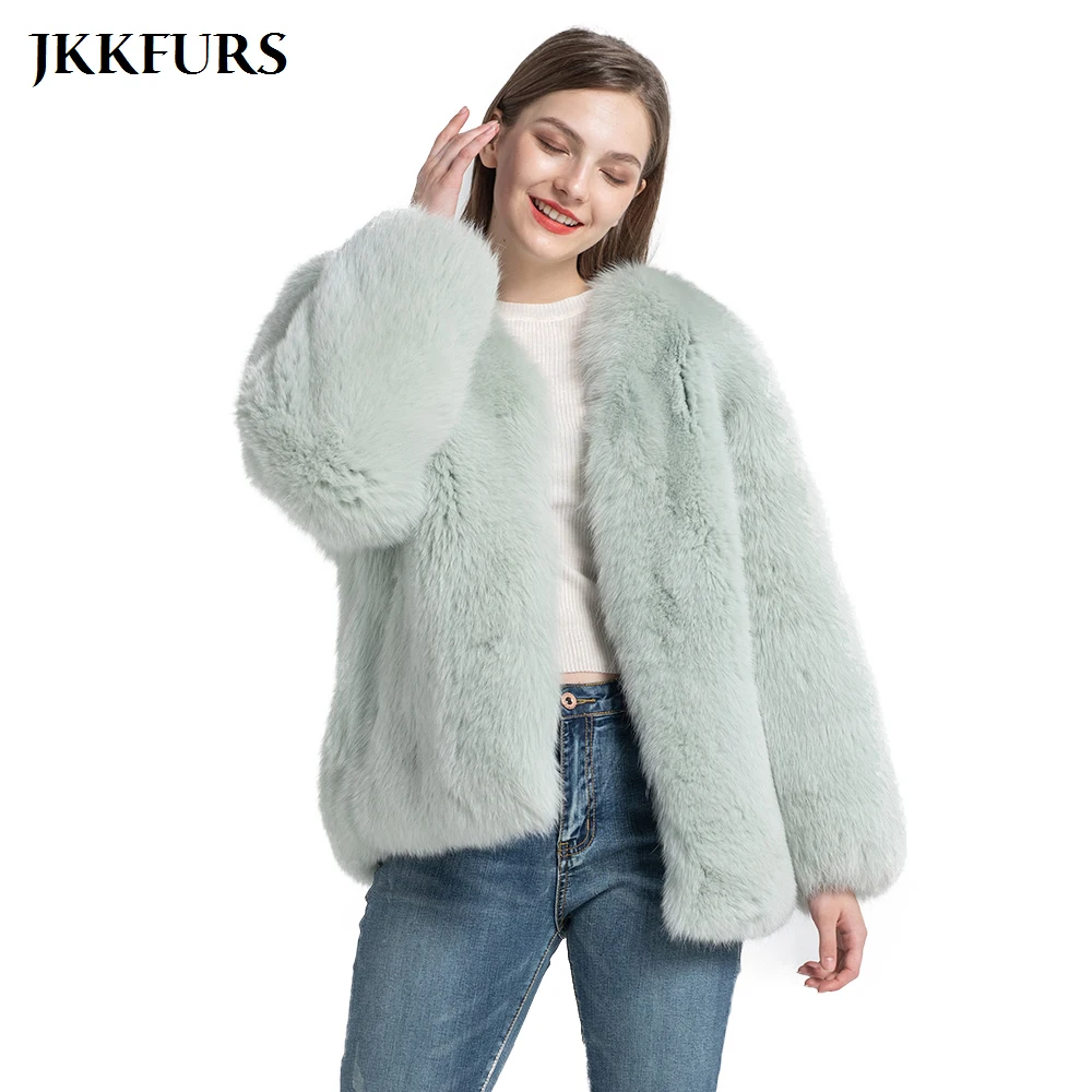 Роскошное Женское пальто из натурального меха куртка цельного Лисьего модная