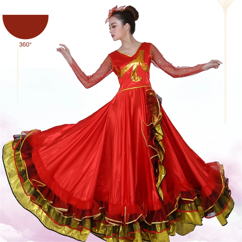 Color4 360 Женское испанское платье, юбки для фламенко, танцевальные костюмы, испанская Цыганская юбка, большой танец, цветок, хор, сценическая одежда для женщин - Цвет: Color4 360