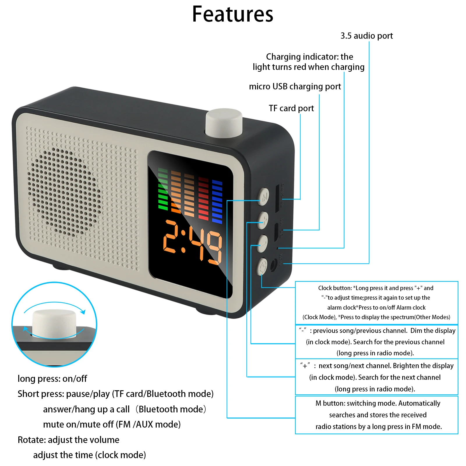 CHUYI Wireless Bluetooth 5.0 Speaker Cool Black With Monitor For FM Radio |