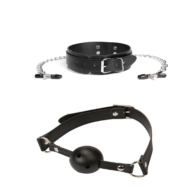 Экзотические аксессуары рот кляп шеи воротник соски зажимы цепи БДСМ связывание