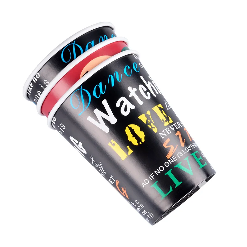 

50pcs American style creative word pattern disposable coffee cup 450ml milk tea cup party favor hot drink paper cup with cover