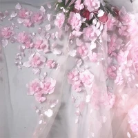 3d pink flower lace fabric wedding dress material veil accessories 1 yard