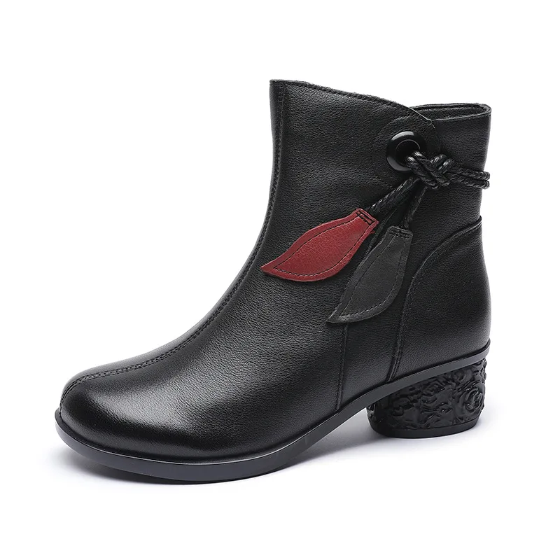 

Johnature Winter Shoes Women Boots Retro Genuine Leather Zip Warm Round Toe Handmade Concise Leisure Casual Ankle Platform Boots