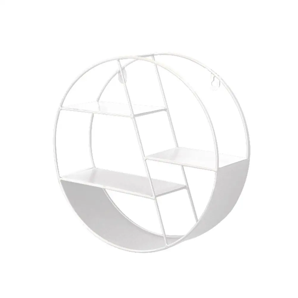 White Круглая настенная полка кронштейны плавающие полки металлические подвесные декор для полки для спальни ванной комнаты офисные настенные полки белый черный - Цвет: White