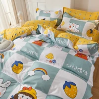 cute cartoon style 4pc double bed sheet quilt cover pillowcase set small fresh bedding 3pc single dormitory kawaii bedding set