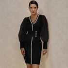 Бандажное платье Ocstrade, черное облегающее Сетчатое платье с вечернее платье с длинным рукавом, для подиума, для нового года, 2021