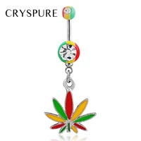 1 piece multicolor drip oil maple leaf navel piercing belly button ring pierce industrial rhinestone jewelry accessories