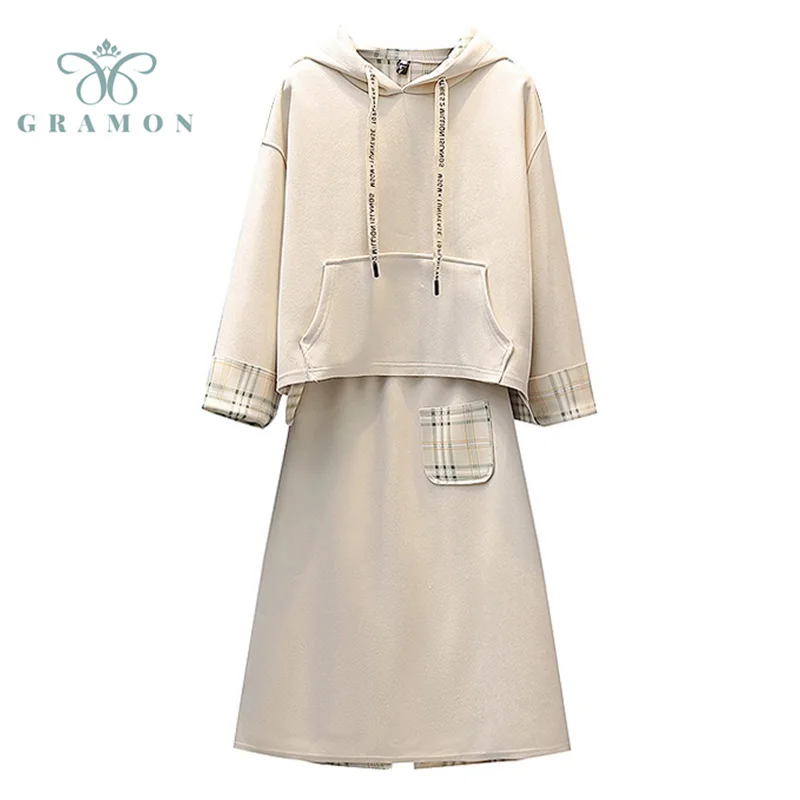

Loose Hoodies Long Skirts Two Piece Sets Women Oversize Autumn Clothes Fashion Casual Streetwear Conjunto Midi Skirt Suits Femme