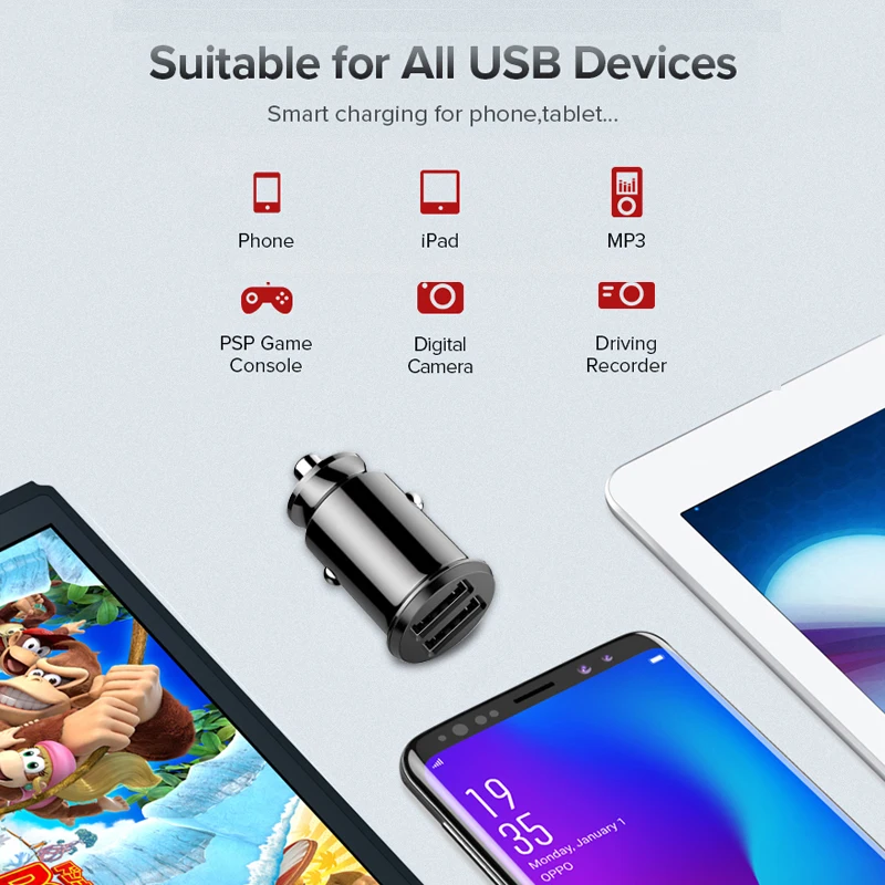 Автомобильное зарядное устройство Quick Charge 3 0 с двумя USB-портами для iPhone xs Samsung Xiaomi |