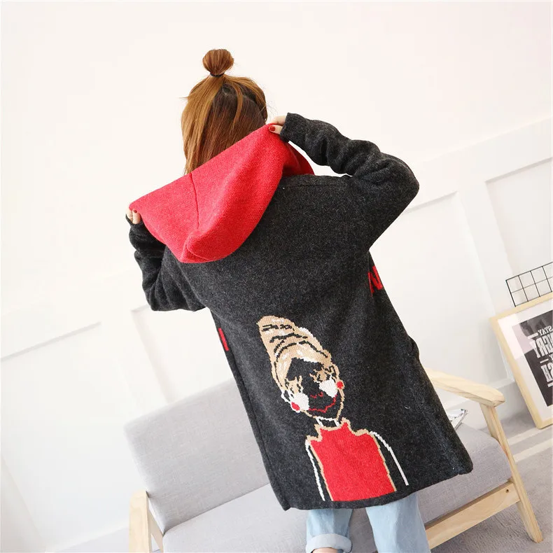 Autumn Hooded Jacket Female Sweater 2019 Long Sleeve Loose Cardigan Women Casual Pocket Zipper Knit Outwear |