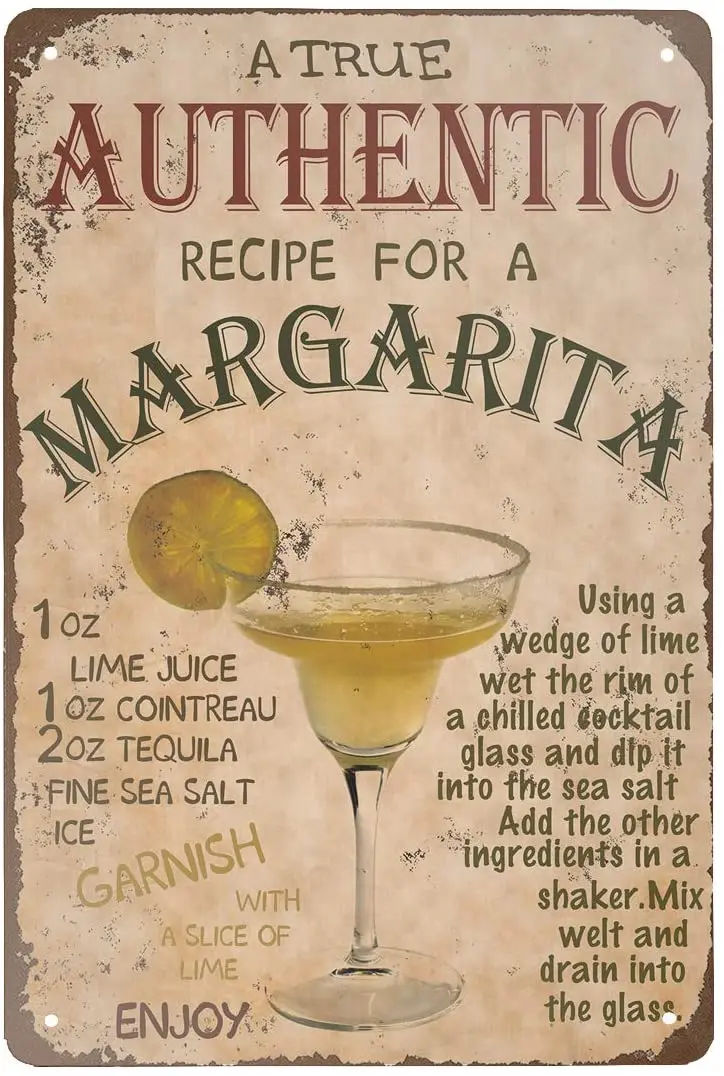 

Angeloken новый металлический жестяной знак Ретро винтажный настоящий рецепт для Маргариты алюминиевый знак для дома