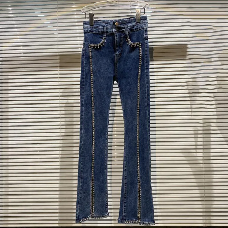 

SeeBeautiful Rhinestone Patchwork Loose Jeans Lace Up Pockets Denim Trousers Women Autumn 2021 New Fashion G337