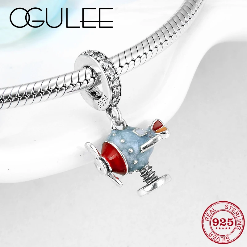 Изящный мультяшный вертолет из стерлингового серебра 925 пробы с подвеской и